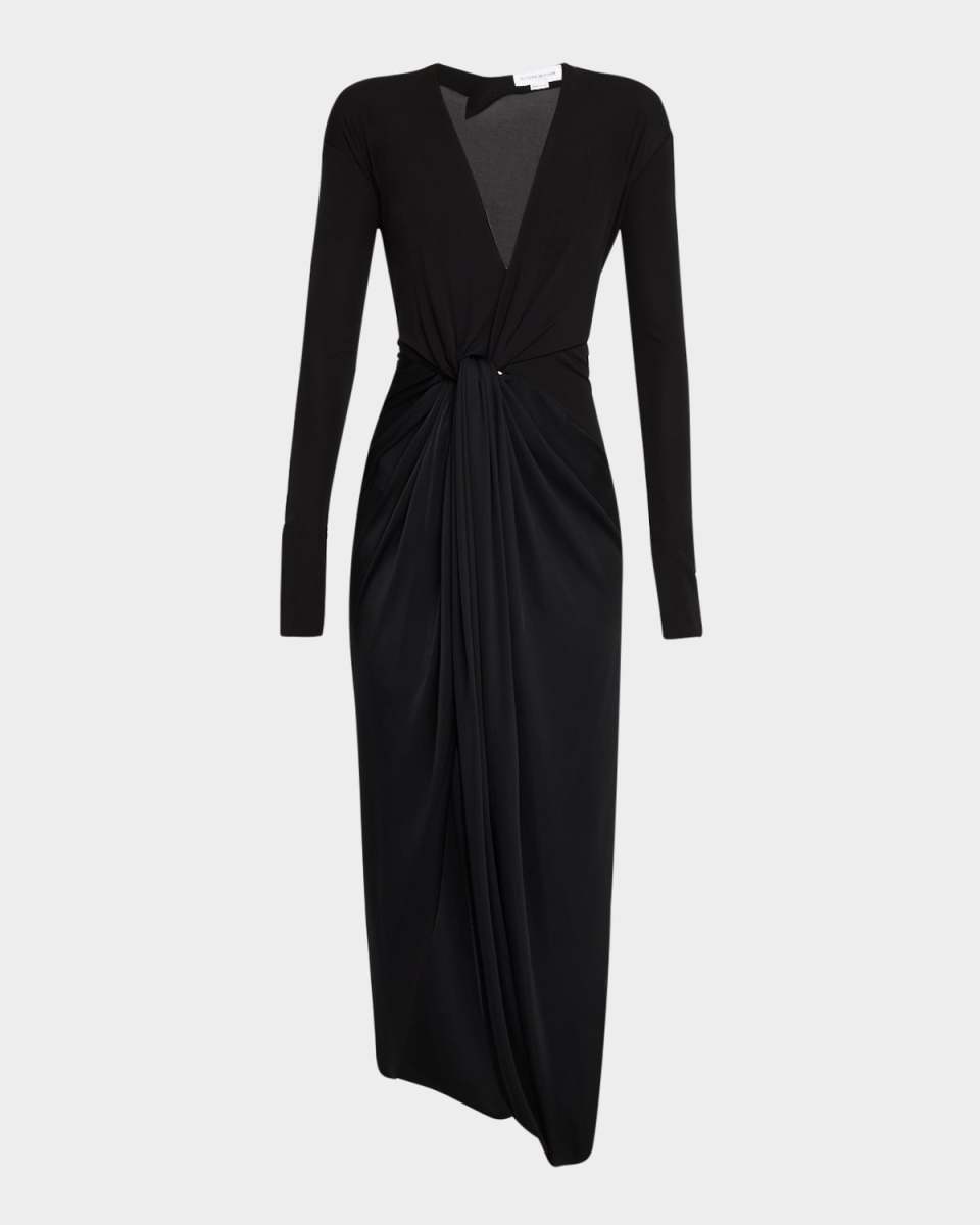 Long-Sleeve Knot Slit Jersey Gown